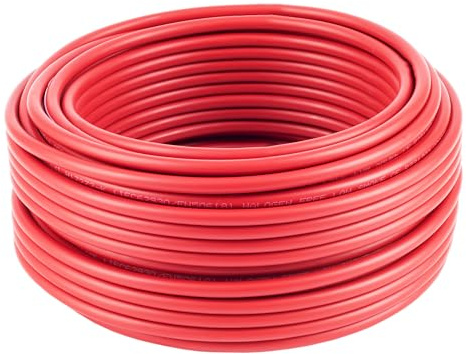 1 x 50 m – Red Solar Cable 6 mm² H1Z2Z2-K for Photovoltaic Systems, Halogen Free, UV Resistant, Tinted Copper, XLPO Insulation, Ideal for Photovoltaic Installations