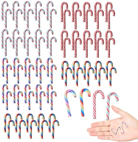 80 Stück Weihnachtsdeko Zuckerstangen Mini Anhänger 4 Stile 3cm Weihnachtsbaumschmuck Kleine Deko Ornamente zum Aufhängen für Weihnachtsbaum Party und Basteln