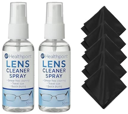Lens Cleaning Spray, Twin Pack With 5 Microfiber Clothes for Cleaning Glasses, Spectacles, Cameras, Optical Surfaces, Glass and Plastic Cleaner and Digital Screen, Long Lasting Protection and Shine