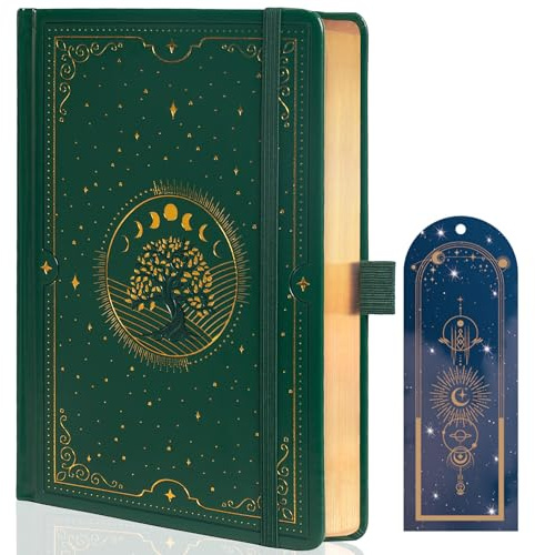 TIEFOSSI Tree of Life Journal, A5 Notizbuch mit Punktraster für Frauen und Männer, Ästhetisches Tagebuch mit 190 Nummerierten Seiten, Hardcover-Notizbuch aus veganem Leder mit Lesezeichen
