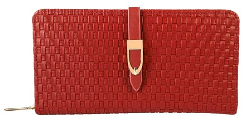 Cham Cham Geldbörse für Damen aus Kunstleder in Rot, Geldbeutel mit Reißverschluss in 10 x 19 x 3,5 cm