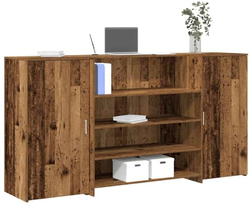 Hoopleep Empfangstheke Altholz-Optik, 200x50x103,5 cm Holzwerkstoff, robuster Tresen, vielseitig für Büro, Hotel, Praxis, mit Stauraum