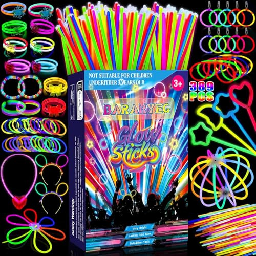 Barras Luminosas Vleuexe 389PCS Pulseras Luminosas Fluorescentes,Glow Stick,barras luminosas par Niños Adultos,Pulseras Neon,Fiestas Cumpleaños Decoracion,Bodas Navidad,nochevieja,cotillon fin de año