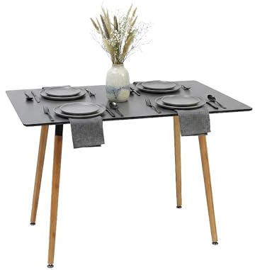 Relaxdays Esstisch, eckig, HBT: 75 x 110 x 70 cm, MDF, Bambus, 4 Personen, skandinavischer Esszimmertisch, schwarz/Natur