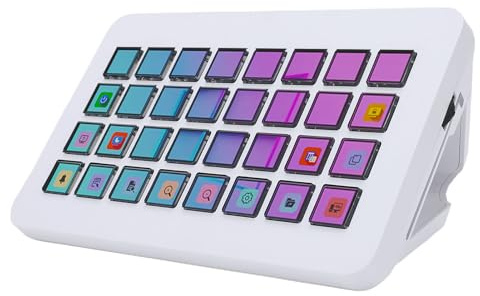 Jectse Tastiera Macro a 32 Tasti, Controller di Streaming LCD Programmabile con Immagini Personalizzabili per PC, Streaming Live, Editing Video e Produzione musicale. (WHITE)