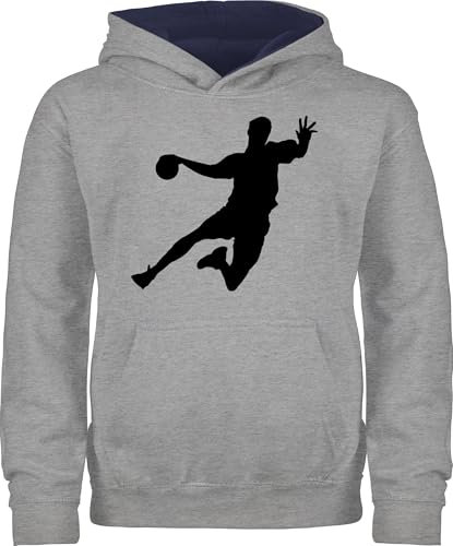 Pullover Kinder Hoodie Jungen Mädchen - Sport Kleidung - Handballer I Geschenk Handballer I Handball Geschenke - 152 (12/13 Jahre) - Grau meliert/Navy Blau - 25. geburtstag wm pulli kinderpullover
