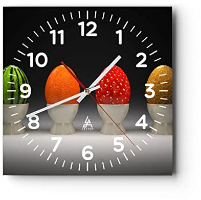Modern Wanduhr Glas Keramik Lebensmittel Obst 30x30cm Quadrat Klein Wand Uhr Glas Analog Zimmeruhren Küche Büro Wohnzimmer Glasuhr Wall Clock Dekoration Design Wanddekoration Küchenuhr C4AC30x30-2319