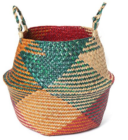 Woven Aufbewahrungskorb mit Griff Blumen Vase Aufhängen Korb Tasche Weidenkorb Rot 38x26cm