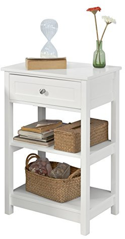 SoBuy Table de Chevet avec 1 Tiroir & 2 Étagères, Table d'appoint Moderne, Blanche, L45 x P30 x H68cm, FBT46-W