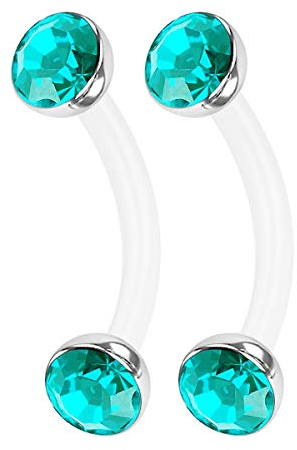 KJM FASHION 2 STK Durchsichtig Bioflex Banana Barbell 1,2mm 16g 8mm 5/16 Inch 3mm Halbe Kugel Daith Lip Labret Helix Ohrringe Rook Piercing Schmuck 0914
