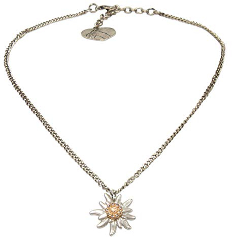 Alpenflüstern Collana in metallo Greta con strass bianco raffinato, piccola – Collana tradizionale Dirndl, colore argento antico DHK273, Metallo