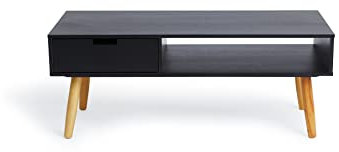 LIFA LIVING Fernsehtisch Lowboard Schwarz mit Schublade, Vintage TV Schrank TV Board Holz, Couchtisch Wohnzimmertisch für Flachbildschirm Fernseher Konsole, 40x100x40