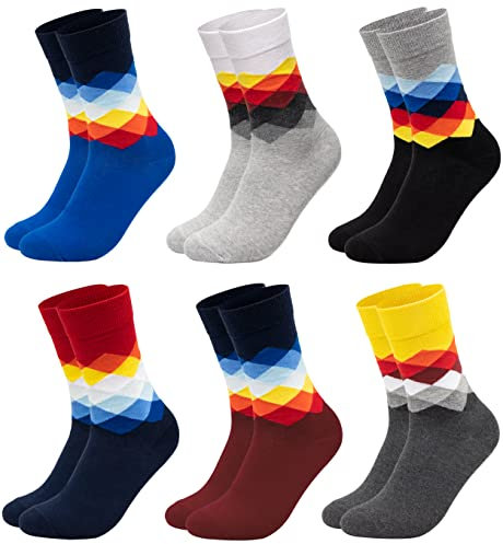 Occulto BUNTE SOCKEN für HERREN (6 PAAR) aus BAUMWOLLE in verschiedenen MUSTERN, bunte HERRENSOCKEN BUSINESS SOCKEN, RINGELSOCKEN 6 Paar | Karo 43-46