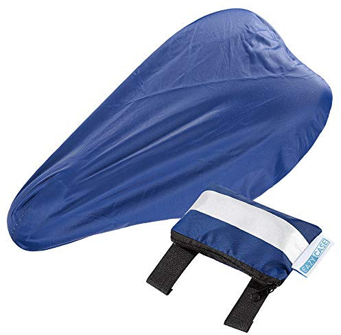 EAZY CASE wasserfester Sattelüberzug, Fahrradsattel Regenschutz Abdeckung mit Transportbeutel, Wasserabweisende Regenhülle mit Gummizug und Satteltasche für alle Fahrradsättel, Dunkelblau, Blau