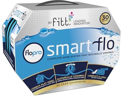 FloPro SmartFlo No Kink Complete Garden Hose Set 30m, Extra-Long Anti-Kink Hose Set, No Kink Hose Set with Hose Connector and Nozzle