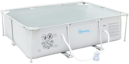 Outsunny Piscina Desmontable Tubular 292x190x75 cm con Depuradora de Cartucho 1200L/H Piscina Rectangular de Exterior para Adultos y Niños 3600L Gris