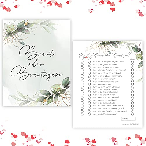 25 x Braut oder Bräutigam Hochzeitsquiz Hochzeitsspiel Hochzeitsspiele für Gäste Hochzeitsspiel Brautpaar Hochzeitsgeschenk Hochzeitsfeier Boho