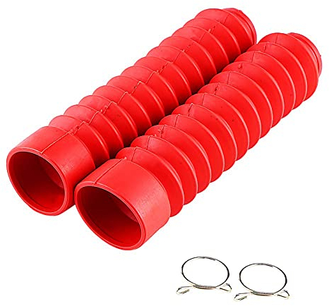 2 Pcs Housse de fourche avant de moto,Couvercles de Fourche Avant Cache-Poussière de Fourche Avant Anti-choc Soufflets Fourche Amortisseur 205 x 42mm en Caoutchouc avec amortisseur de chocs(rouge)