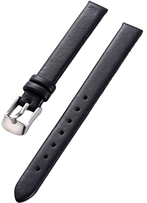 Armband Rindsleder Echtes Leder 8-22mm Glatt Damen Herren Uhrenarmband mit Werkzeug, Schwarzes Silber, 8mm