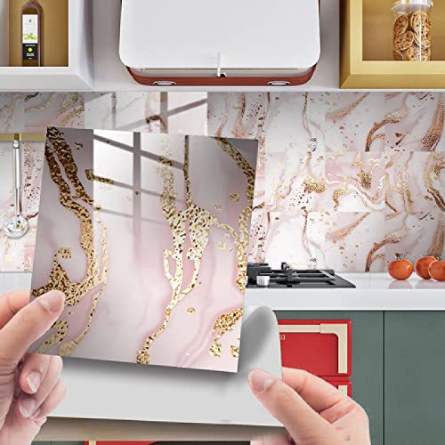 Ppiastrelle Adesive Cucina Marmo Rosa Dorato Piastrelle Impermeabile Pvc Piastrelle Adesive Bagno Antigraffio Pavimento Adesivo Mattonelle Adesive10 Pezzi(10X10cm)