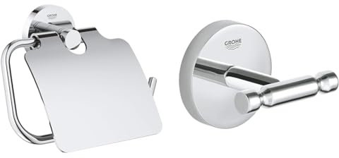 GROHE Porta Rotolo Essentials Cromo 40367001, Cromo + Grohe Gancio Baucosmopolitan Neutral, Cromo, 40461001