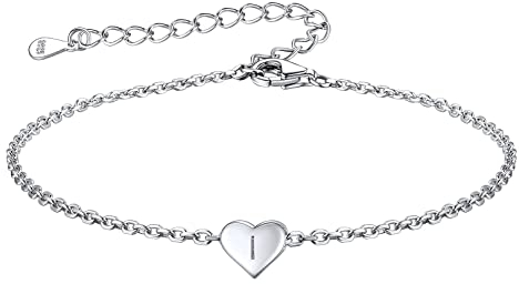 FOCALOOK Hochwertiges Armband Buchstaben für Damen Mädchen 925 Sterling Silber Armband Charm-Armkette mit I Initiales Alphabet 16cm Herz Armband Schmuckstück