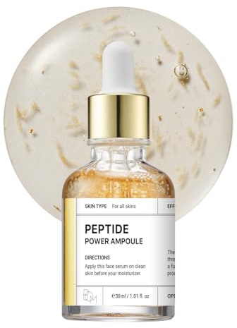 BOM COSMETICS Peptide Power Ampoule 1.01 Fl Oz, Penta-Peptide with 24k Gold Thread and 99% Pure Gold for Skin Collagen Boost, Firming Serum to Improve Elasticity and Radiance, Korean Skin Care