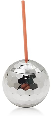 Disco Ball Cup with Lid, Straw, Name Tag, Cocktail Cup for Bachelorette Party Decorations, Fun Themed Drink Tumbler, Glass for Vacation, New Years Eve Accessories, Silver, 16oz