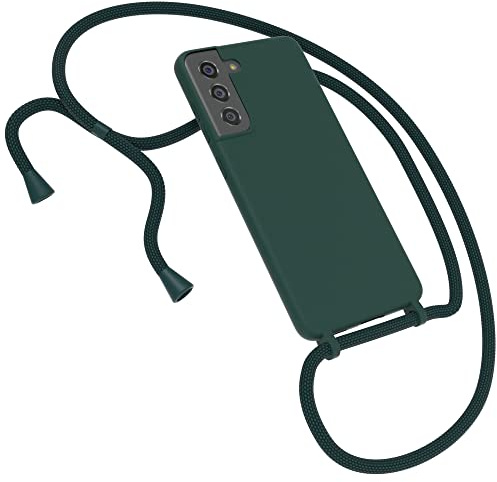 EAZY CASE Premium Silikon Handykette kompatibel mit Samsung Galaxy S21 FE 5G Handyhülle mit Umhängeband, Handykordel mit Schutzhülle, Silikonhülle, Hülle mit Band, Kette für Smartphone, Nacht Grün