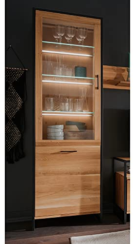 Lomadox Vitrine Eiche massiv geölt, inkl. Beleuchtung, B/H/T: ca. 60/197/39 cm