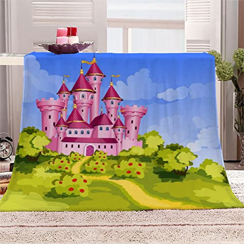 Prinzessin Schloss Kuscheldecke Flanell Mikrofaser 3D Kuscheldecke Extra Groß 180x220 cm Märchen Weiche Warme Flauschige Sofadecke Wohndecke Flanelldecke Tagesdecke Waschbar Fleecedecke