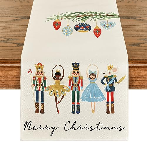 Artoid Mode Watercolor Nutcrackers Balls Merry Christmas Table Runner, Seasonal Winter Xmas Kitchen Dining Table Decoration for Home Party Decor 40x100 cm