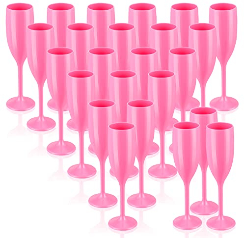 XUWAIDSGN Champagne Flute Acrylic Champagne Glasses Wedding Toasting Champagne Flute Goblet Plastic Reusable Unbreakable Champagne Cups for Bachelorette Wedding Bridal Shower Party (Pink, 24)