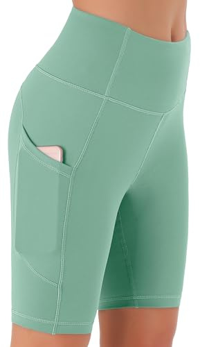 JOYSPELS Womens High Waist Cycling Shorts with Pockets Granite Green M