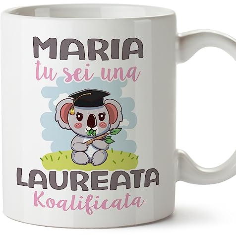 Mugffins Tazza Personalizzata in ceramica per LAUREATA donna 11 oz / 350 ml - In italiano - Koalificati Personalizzati - Idea regalo per compleanno, anniversario, natale, laurea