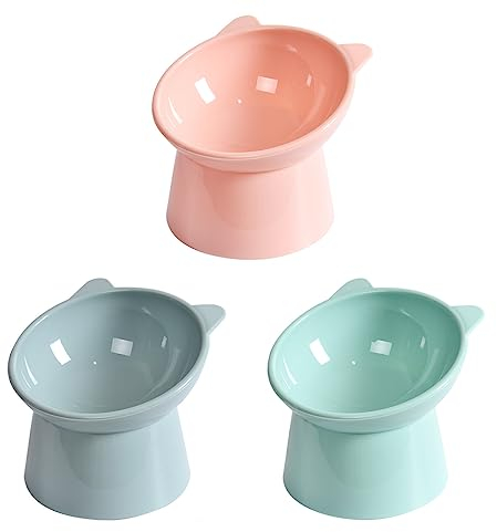 3 Pcs Raised Cat Bowl, Elevated Cat Feeding Bowls with Stand Tilted, Multi-purpose Anti Vomit Cat Food Bowl Pet Water Bowl Cat Feeding Bowls Neck Protective Bowl for Pets 15° Tilted Raised Cat Feeder