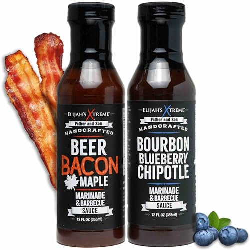Elijah's Xtreme BBQ Bundle: Beer Bacon Maple BBQ Sauce and Bourbon Blueberry Chipotle Barbecue Sauce - Unique Twist on Traditional BBQ Sauces, Perfect for Grilling, Dipping & Marinading (12oz bottles)