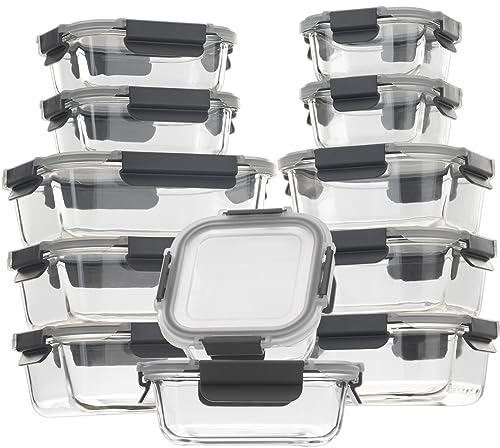 S SALIENT 24 Pieces Glass Food Storage Containers with Lids,Glass Meal Prep Containers Set with Locking Lid,Airtight Glass Lunch Container for Kitchen,BPA Free(12 Lids & 12 Containers)