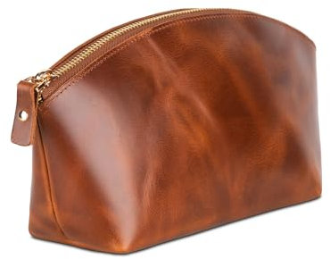 Premium Kosmetiktasche Damen Leder - Luxuriöse Schminktasche Damen Leder mit großem Fach - Elegante und langlebige Make-Up Tasche für Reisen und Täglichen Gebrauch Avanza Braun