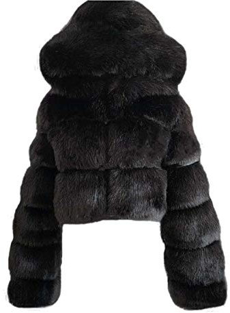 OnaiC Cappotto di pelliccia da donna, taglie forti, in pile, con cappuccio, in pelliccia sintetica, Nero , S