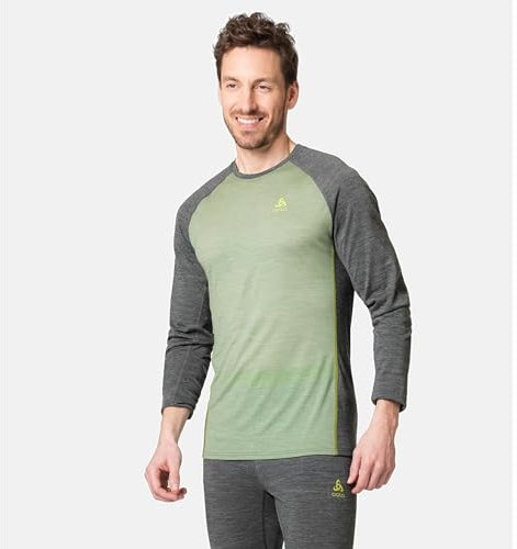 Odlo Herren Natural Performance Crew Longsleeve, Matte Green-Dark Grey Mel, XL