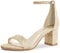 PIZZ ANNU Sandalen Damen mit Absatz Bequem Sandaletten Sommer Elegant Sommerschuhe Klassische Blockabsatz Schuhe Gold Glitzer EU 37
