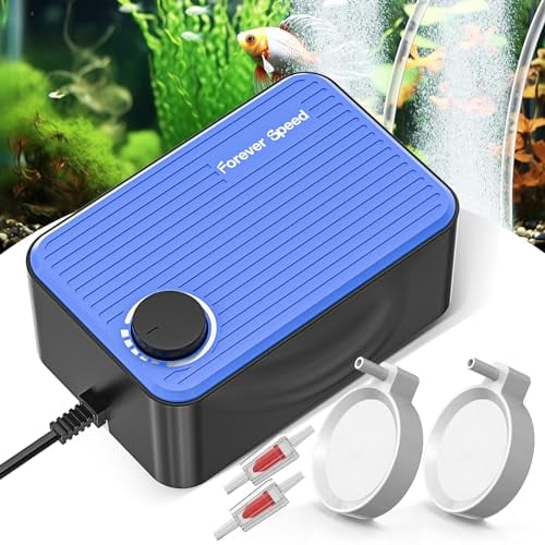 Forever Speed Leiseste Aquarium Luftpumpe <40db,5.5W Regelbare Sauerstoffpumpe Aquarium leise bis 400L mit Zubehör mit 2 Luftauslässen