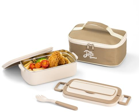 Lille Home 1000 ml Bento-Lunchbox für Erwachsene, tragbare Tiffin-Lunchbox aus Edelstahl, Snack-Lunch-Lebensmittelbehälter mit Lunchtasche und Besteck