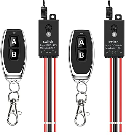 Meskliu 12v funkschalter,2 Kanal Mini Funkschalter mit Fernbedienung,DC12V-48V 10A Funk Relais Wandschalter,Kabelloser Lichtschalter mit 328ft Long Range für Garagentor, Motor, Markise