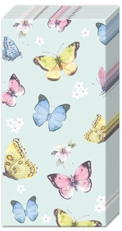 IHR Papiertaschentücher Schmetterlinge 10 Stk FSC Zertifiziert Made in Germany 21x21 cm Einseitig Bedruckt Weiß Rückseite Papier Frühjahr Ideal für Serviettentechnik und Decoupage