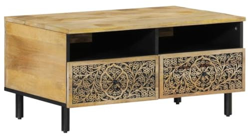 vidaXL Coffee Table in Solid Mango Wood 80x54x40 cm Brown - Retro Center/Sofa Table with Iron Legs & Storage for Living Room
