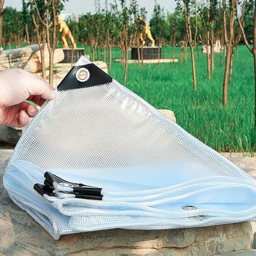 wasserdichte Transparente PVC Plane mit Ösen, 0.35mm Glas Klare Wasserdicht Regenschutz Abdeckplane Plane Transparent Mit ösen für Pavillon, Balkon, Gärten, Pflanzendach Wetterfeste 3.4 x 8.5 m