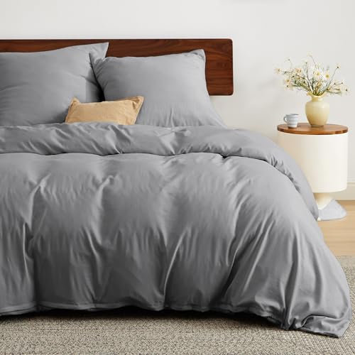 BEDSURE Bettwäsche 200x220 3teilig Grau - Weich Vorgewaschene ÖKO-TEX Polyester Mikrofaser Bettwäsche-Set, 1 Bettbezug 200x220 cm mit Reißverschluss und 2 Kissenbezüge 80x80 cm