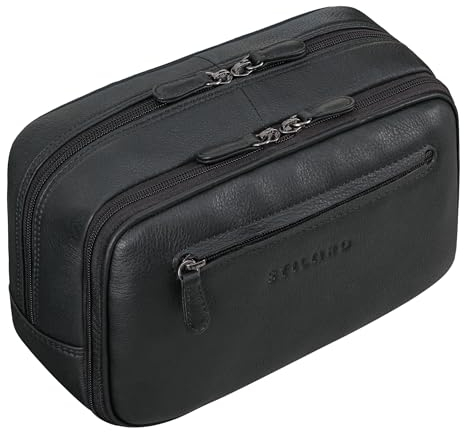 STILORD 'Voyager' Vintage Leder Kulturtasche Herren Damen Groß Waschtasche Kulturbeutel Echtleder Kosmetiktasche für Reisen Make-up Kosmetik mit Handschlaufe, Farbe:schwarz